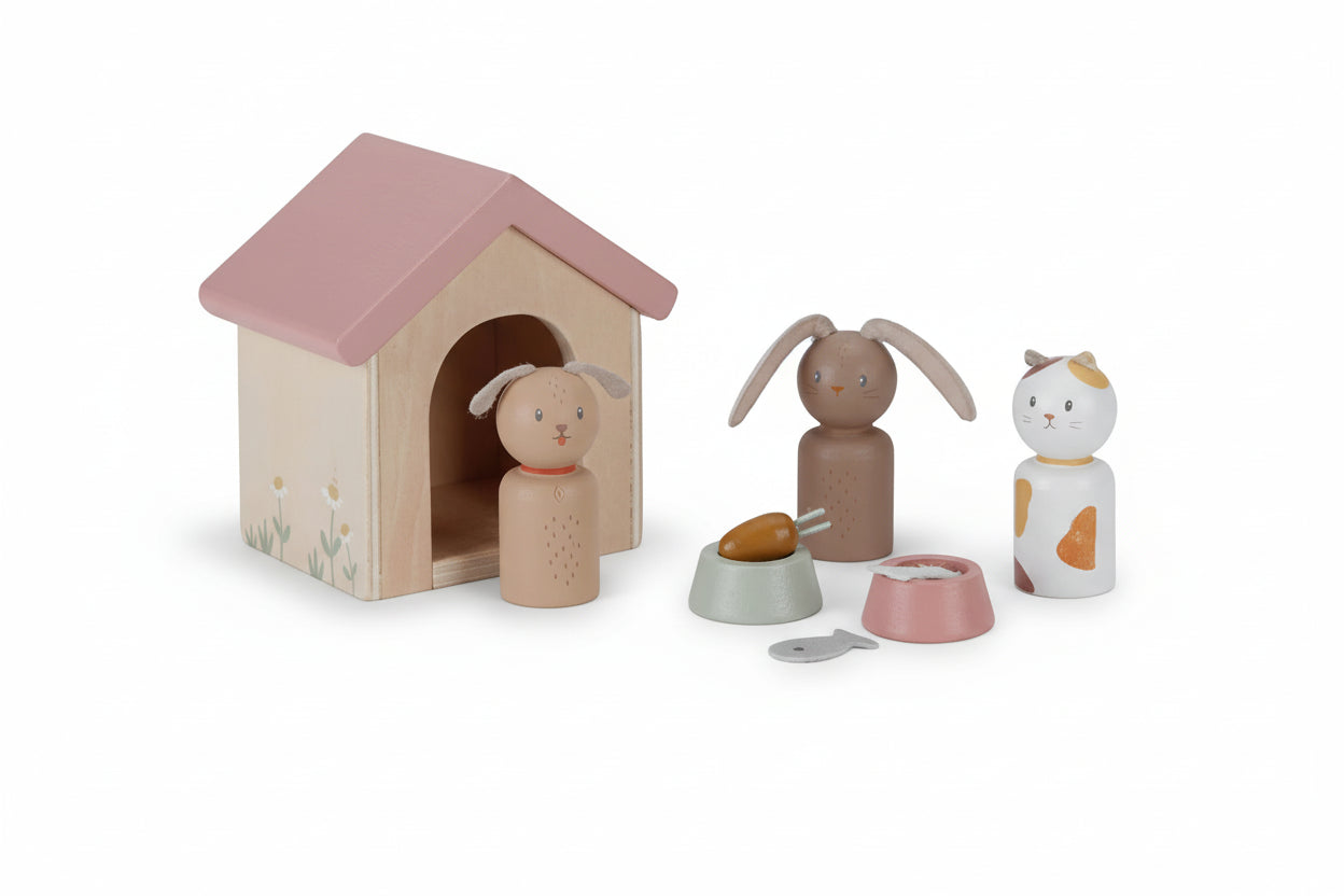 Set Cuccioli In Legno Per Casa Delle Bambole