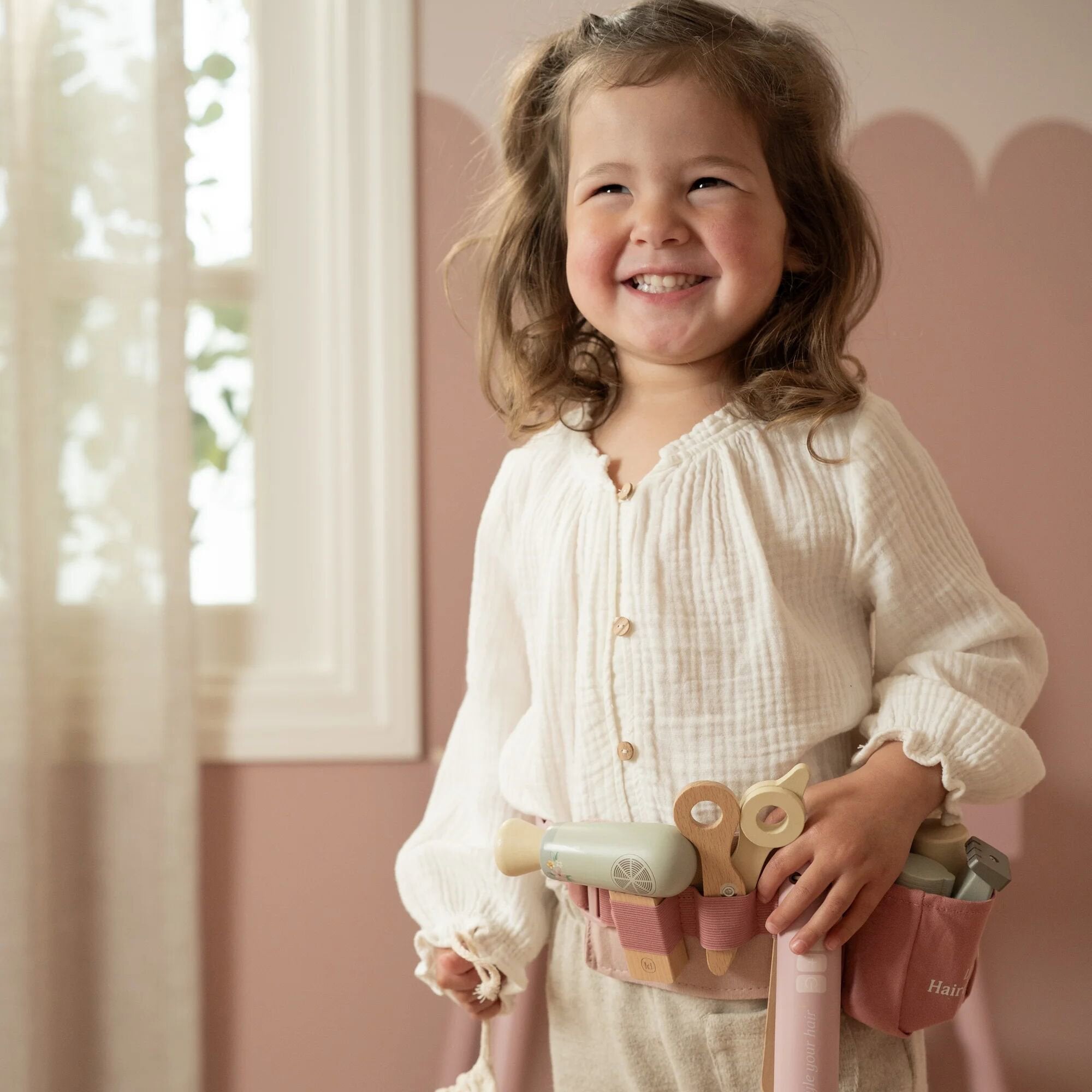 Set Parrucchiera In Legno Con Cintura