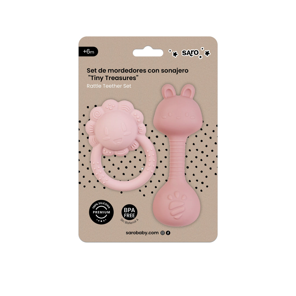 Set Dentizione Con Sonaglio Tiny Treasures - Rosa