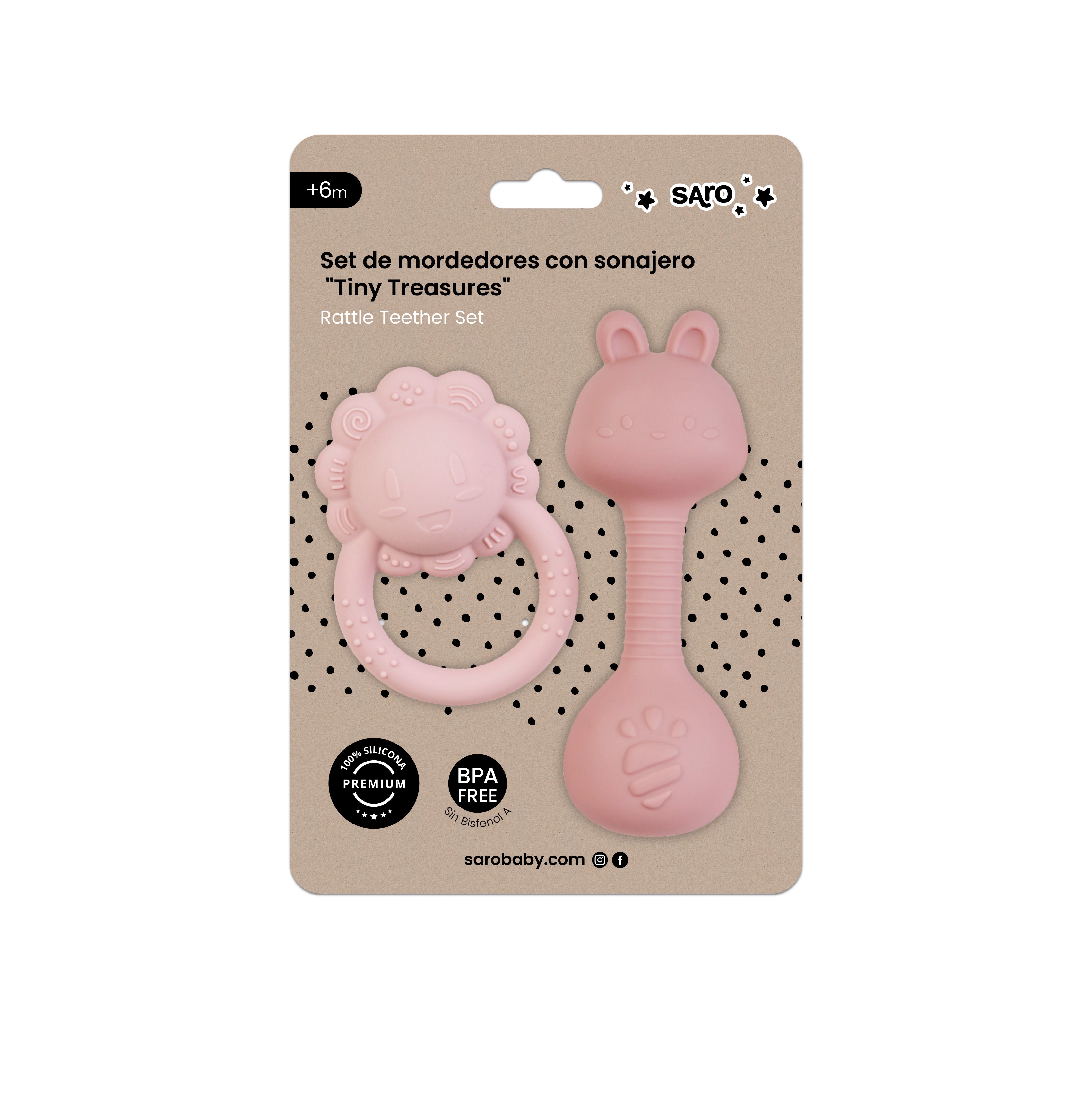Set Dentizione Con Sonaglio Tiny Treasures - Rosa