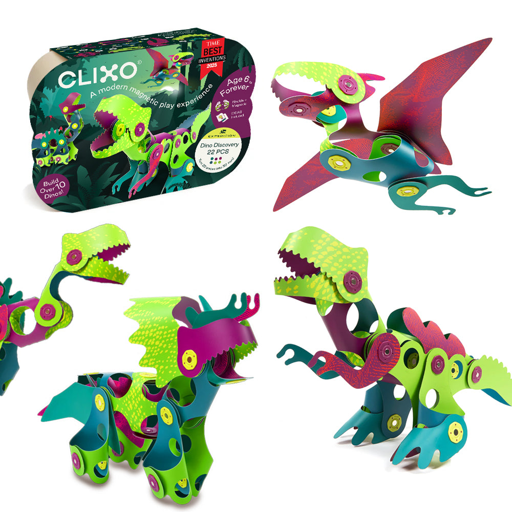 Dino Discovery Pack - 22 Pezzi - Gioco Magnetico STEAM - Clixo
