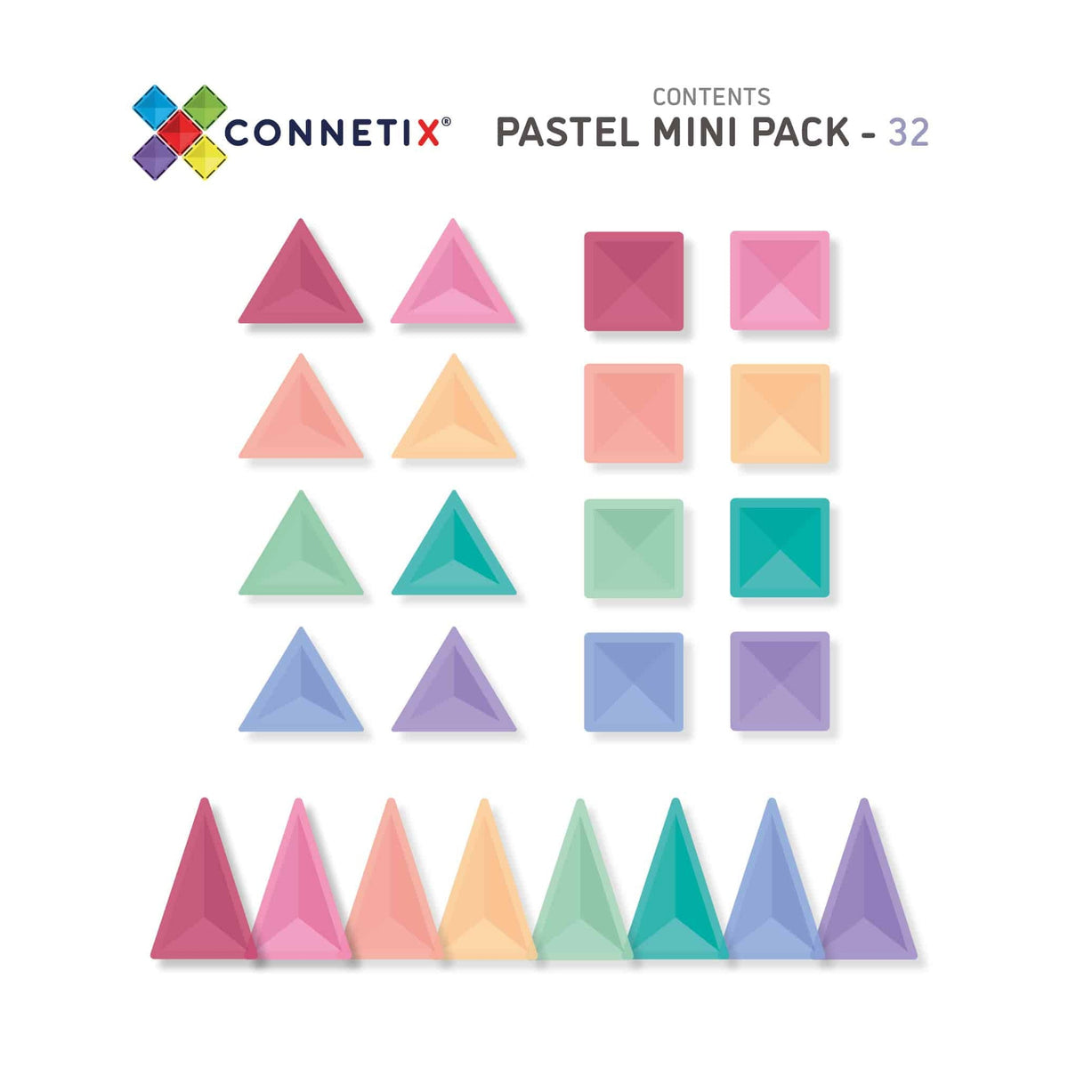 Tessere Magnetiche - 32 Pezzi - Pastello - Mini Pack - 100% Plastica ABS Atossica - Connetix - immagine 2