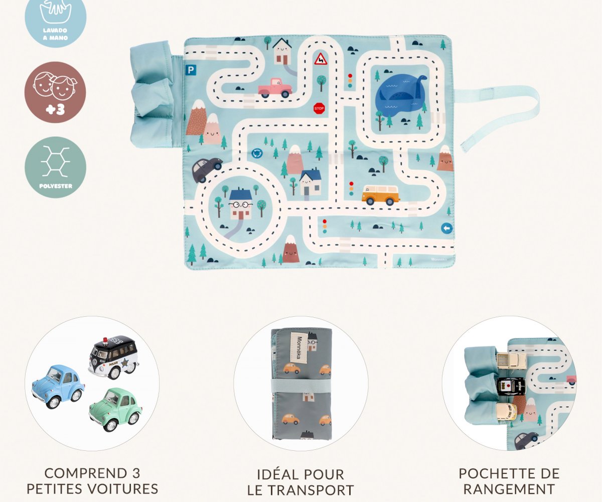 Gioco Tovaglietta Circuito Azzurro Con 3 Macchinine