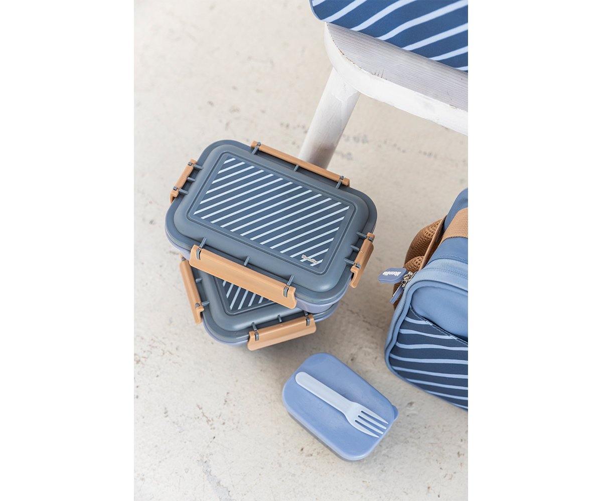 Porta Merenda  Con Coperchio Bento Ermetico - Stripes Blu