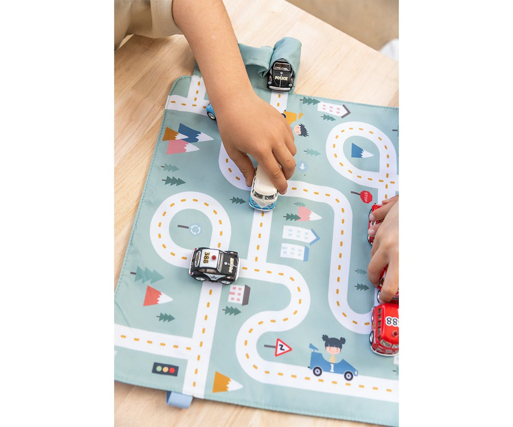 Gioco Tovaglietta Circuito Azzurro Con 3 Macchinine