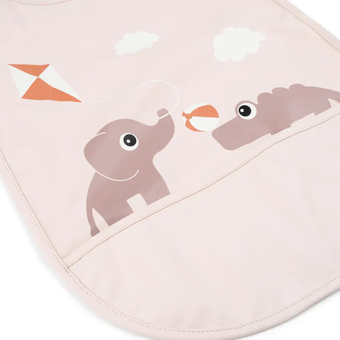 Bavaglino Impermeabile Con Tasca Elefante Con Aquilone e Coccodrillo Rosa - Chiusura in Velcro