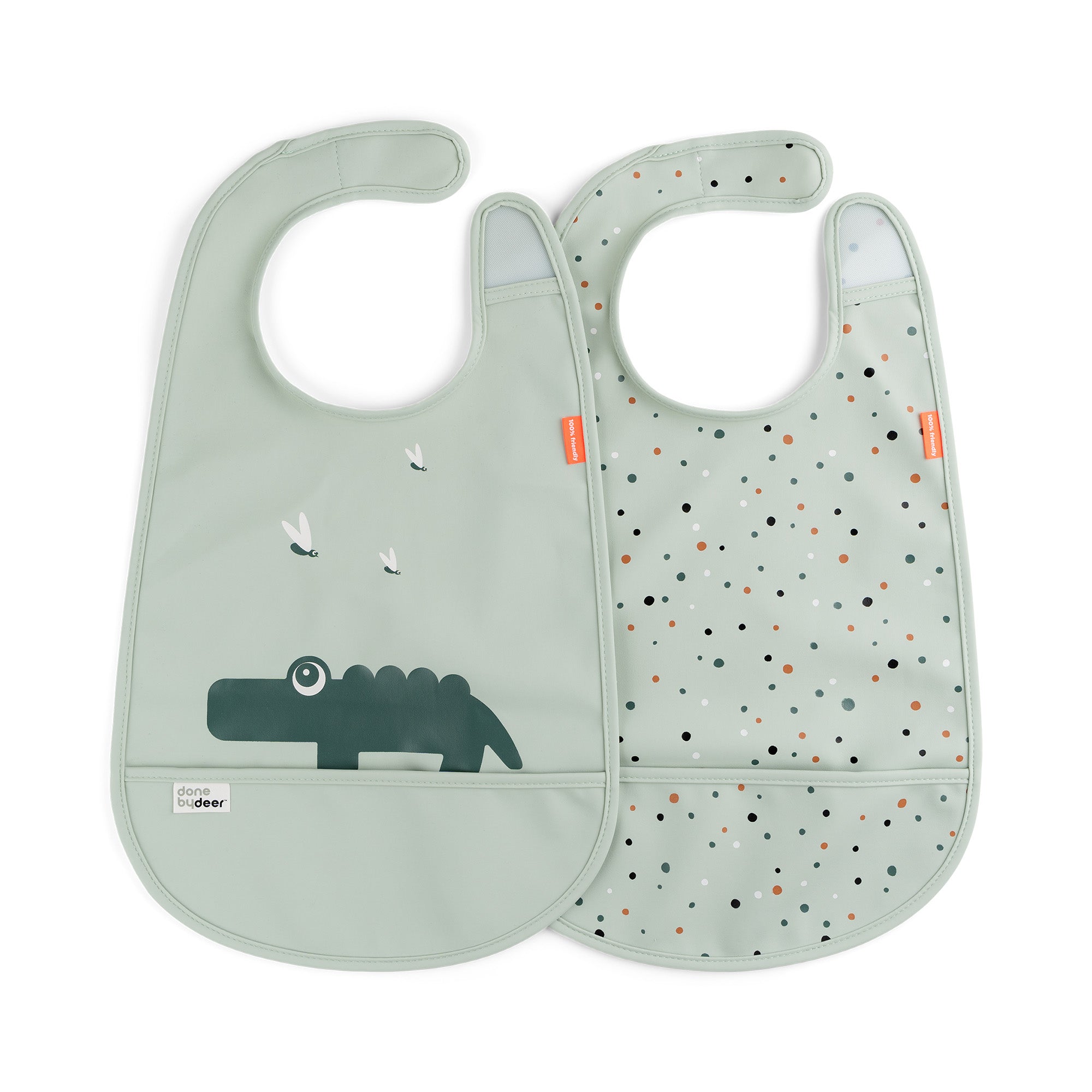 Bavaglino Impermeabile Con Tasca Coccodrillo Verde - Chiusura in Velcro