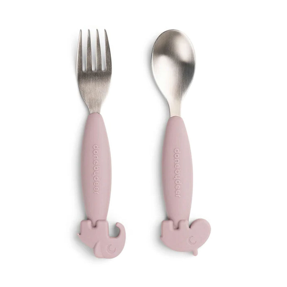 Set 2 Posate Antiscivolo Rosa In Acciaio Inossidabile - Forchetta e Cucchiaio