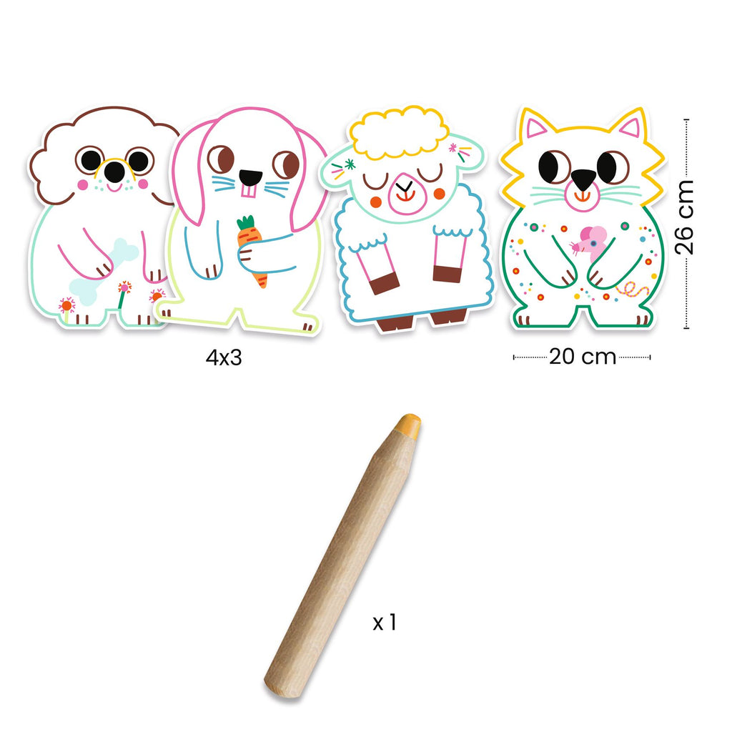 Set Disegni Da Colorare e Rivelare - Animali Domestici 