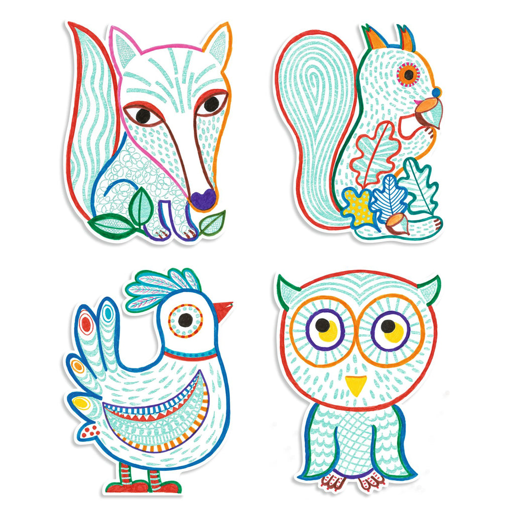 Set Disegni Da Colorare e Rivelare - Animali Del Bosco