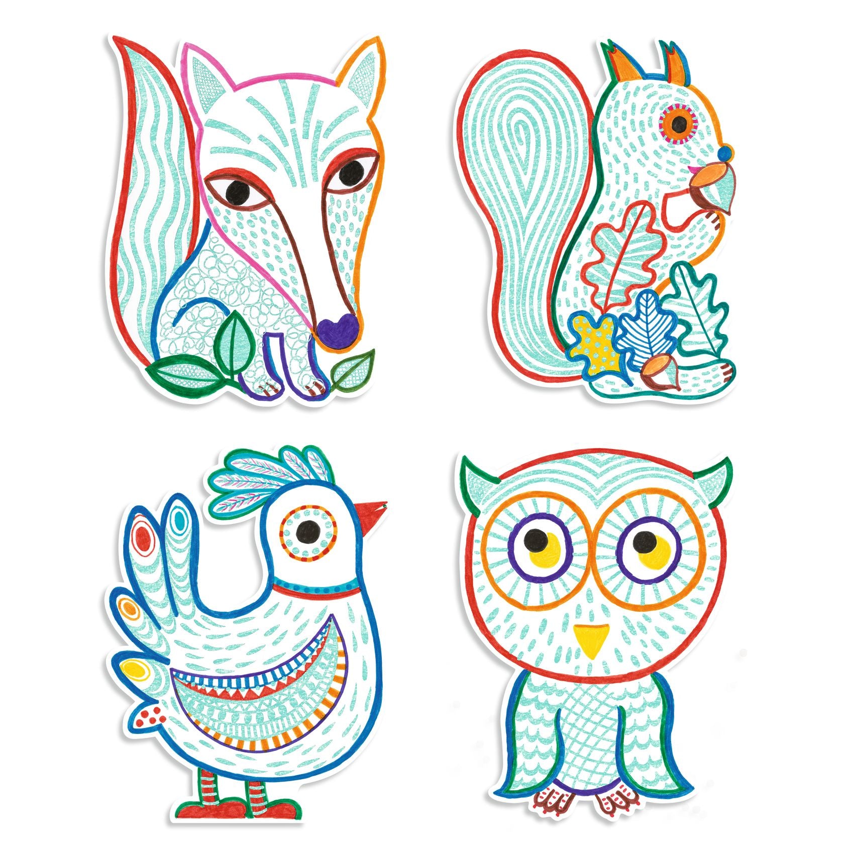 Set Disegni Da Colorare e Rivelare - Animali Del Bosco