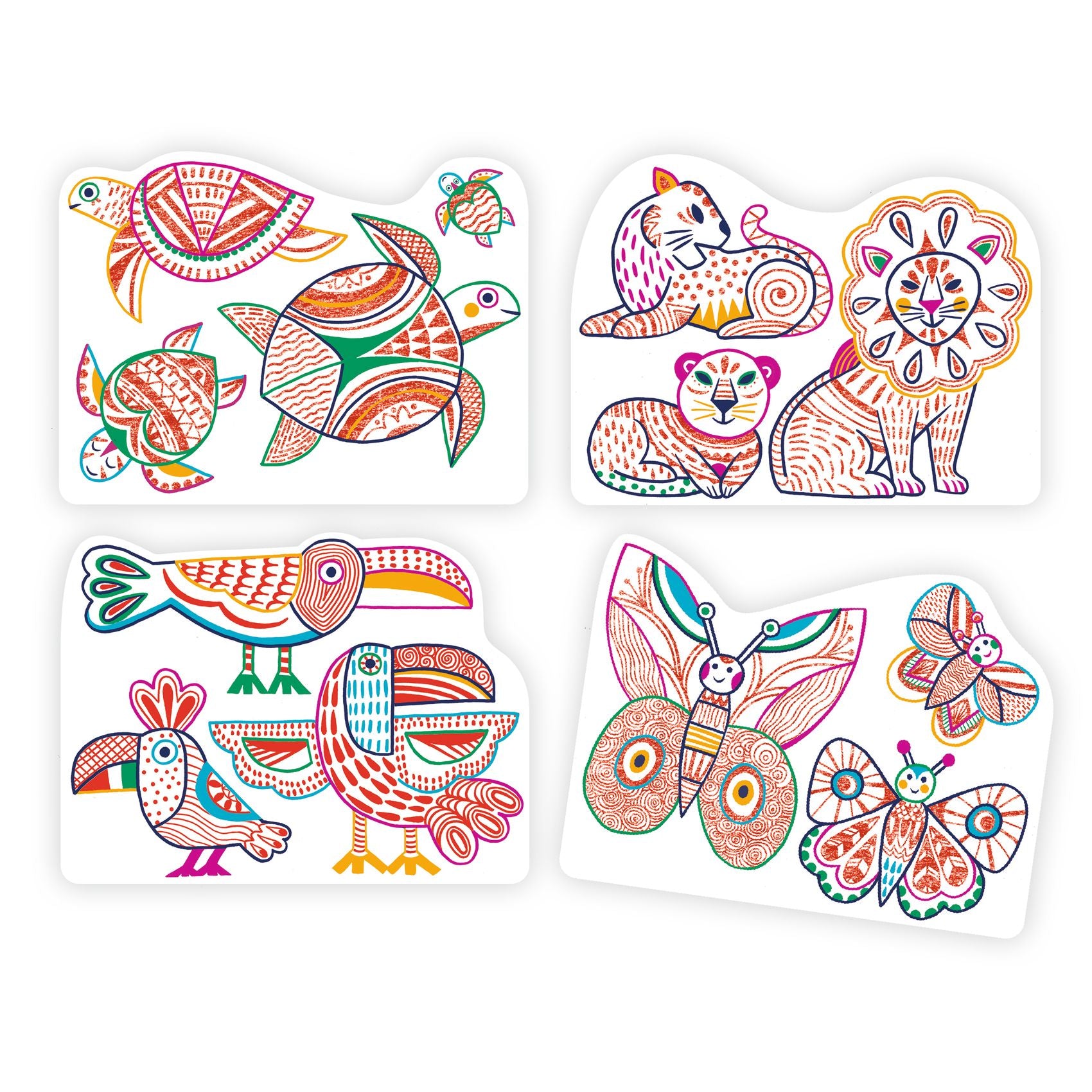 Set Da Colorare - 12 Immagini - Famiglie Selvatiche