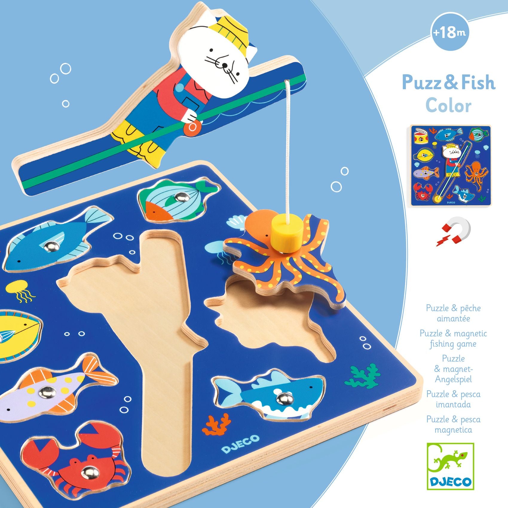 Puzzle A Incastri In Legno E Pesca Magnetica - Blu