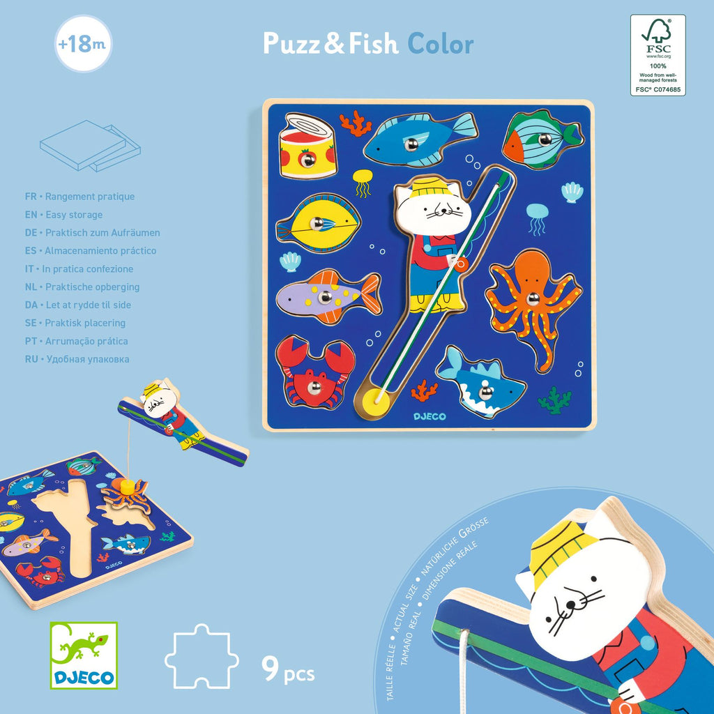 Puzzle A Incastri In Legno E Pesca Magnetica - Blu