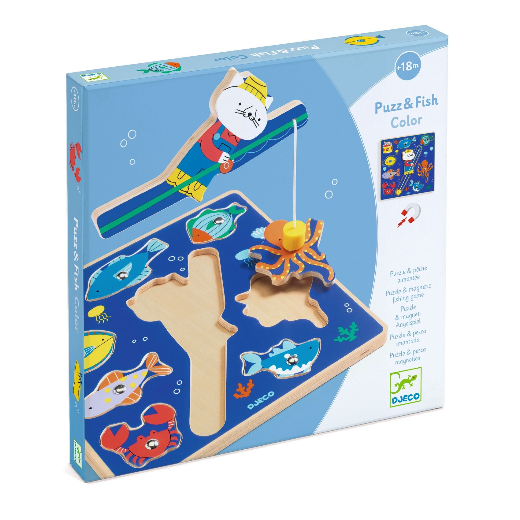 Puzzle A Incastri In Legno E Pesca Magnetica - Blu