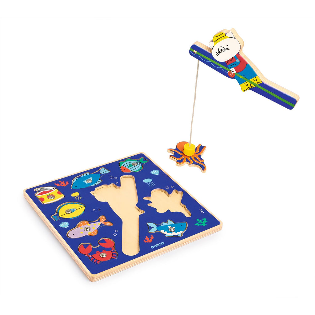 Puzzle A Incastri In Legno E Pesca Magnetica - Blu