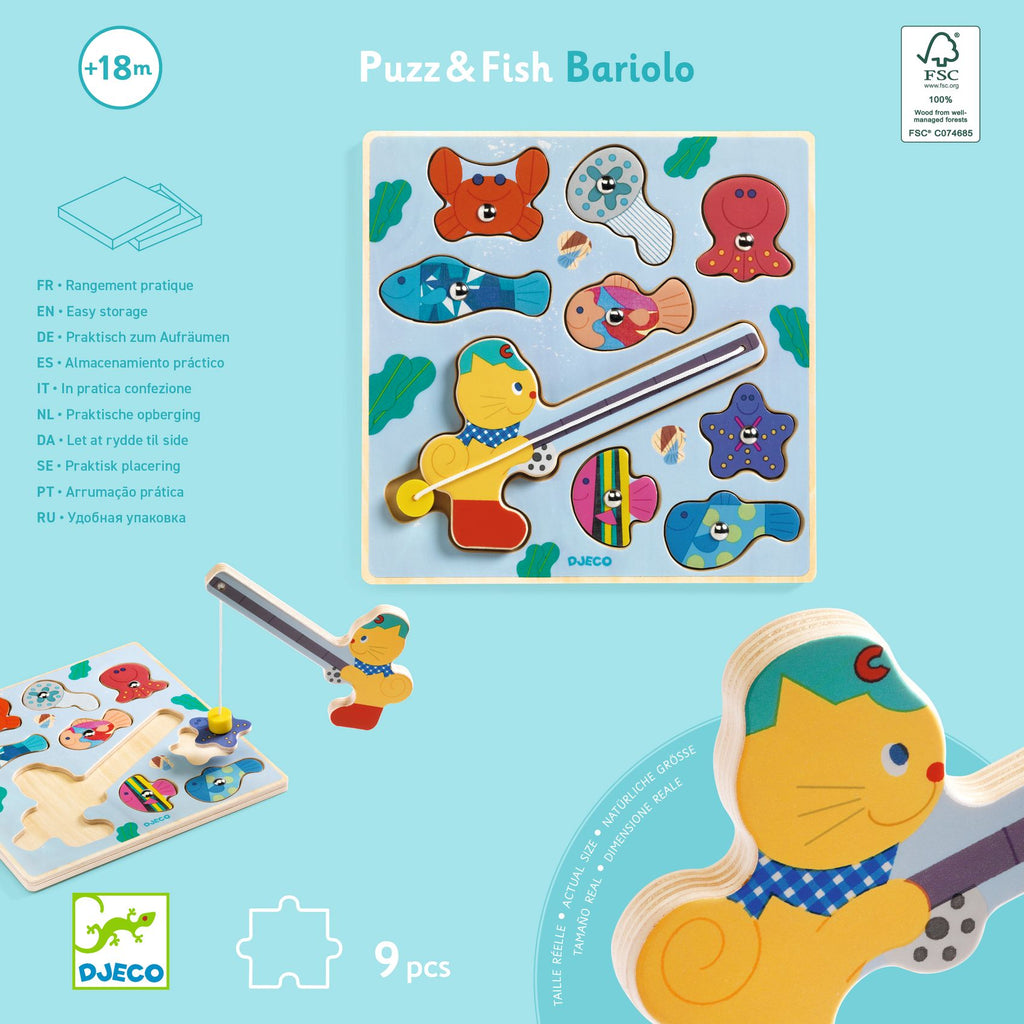 Puzzle A Incastri In Legno E Pesca Magnetica - Celeste