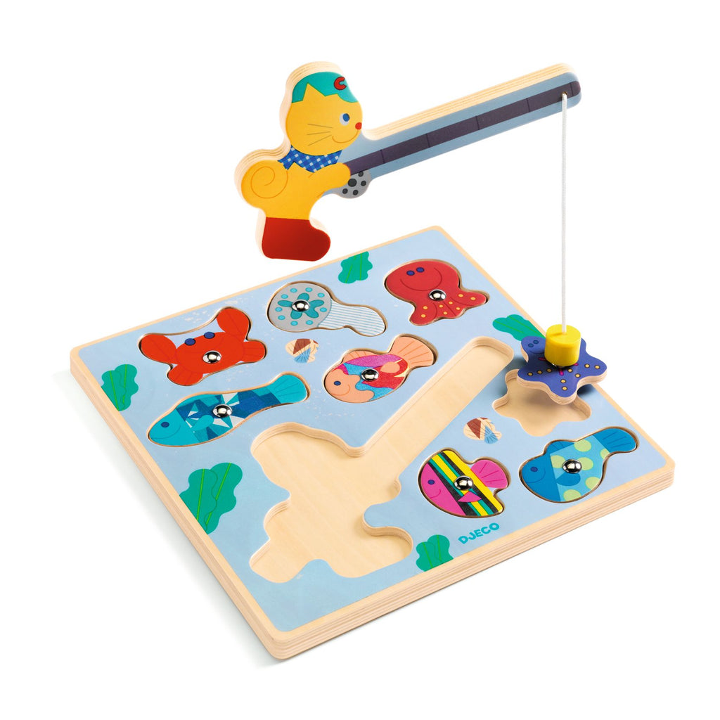 Puzzle A Incastri In Legno E Pesca Magnetica - Celeste