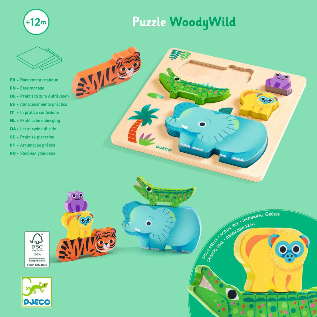 WoodyWild – Gioco in legno con animali selvatici da impilare e incastrare