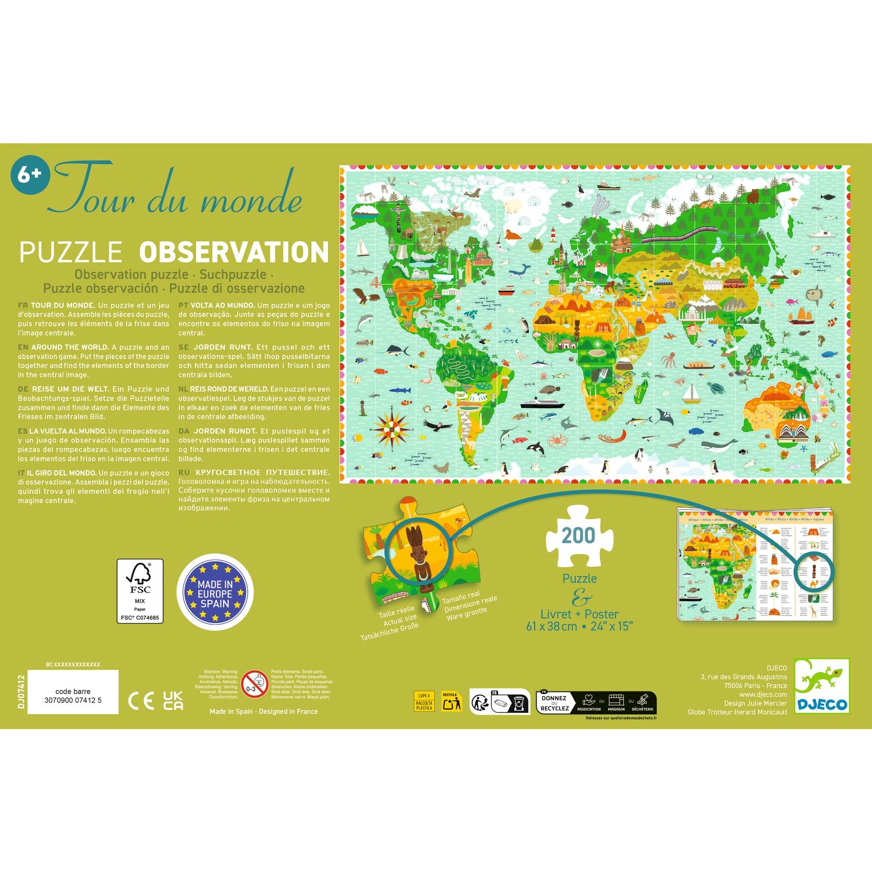 Puzzle Tour del Mondo 200 pezzi con libretto