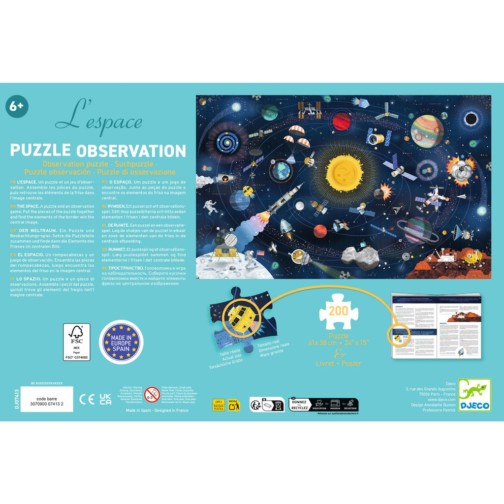 Puzzle d'Osservazione Lo Spazio con libretto - 200 pezzi