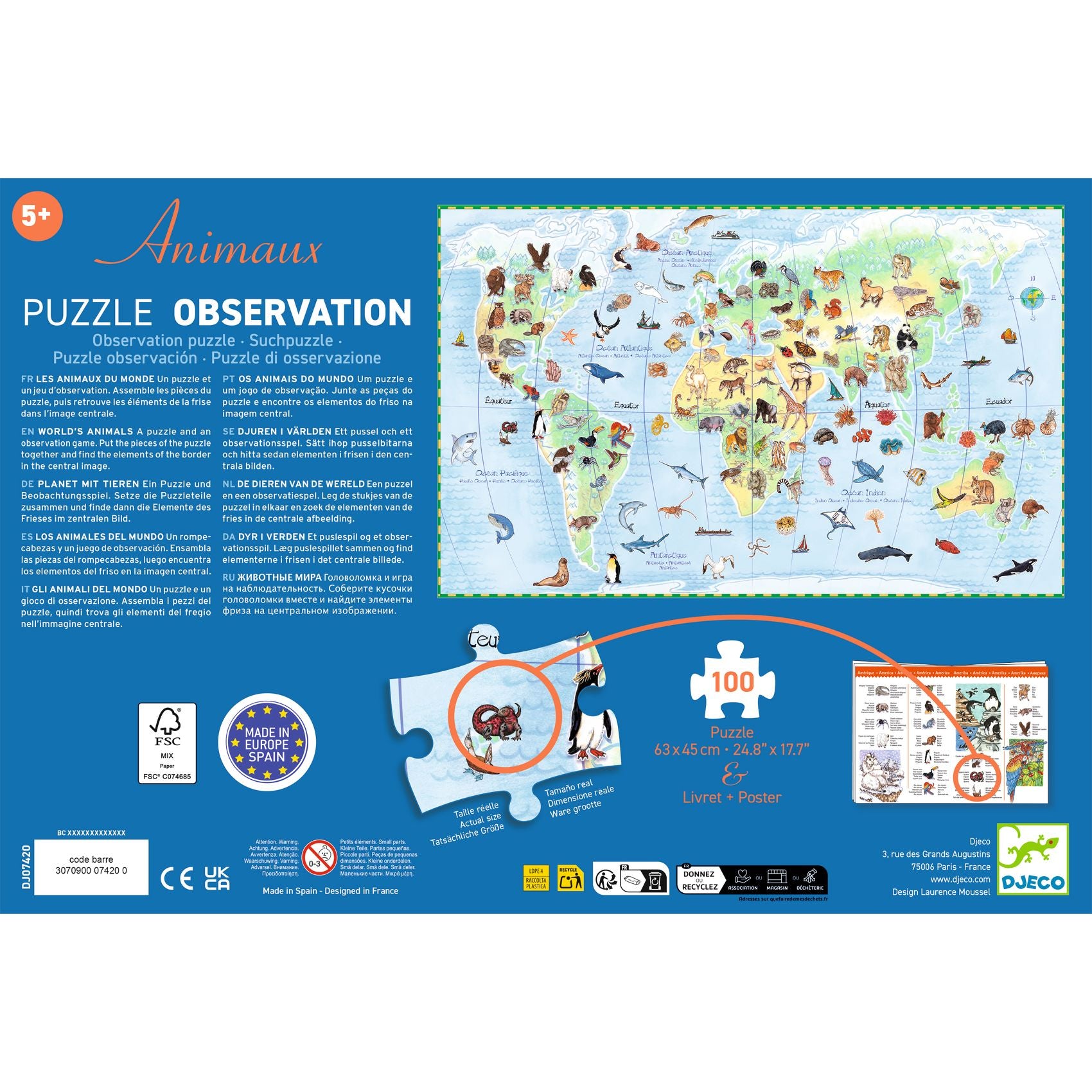 Animali del mondo – Puzzle 100 pezzi + libretto