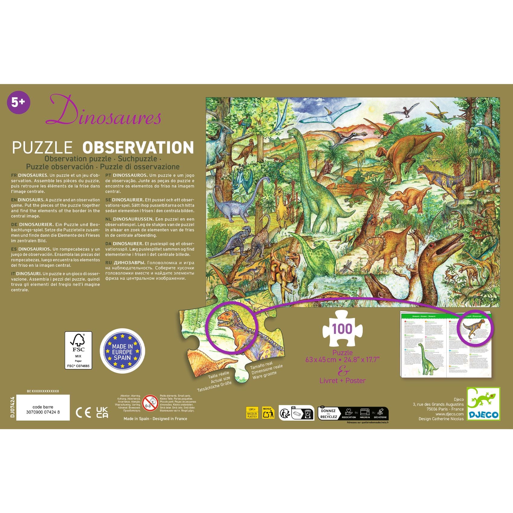 Puzzle Dinosauri con libretto - 100 pezzi