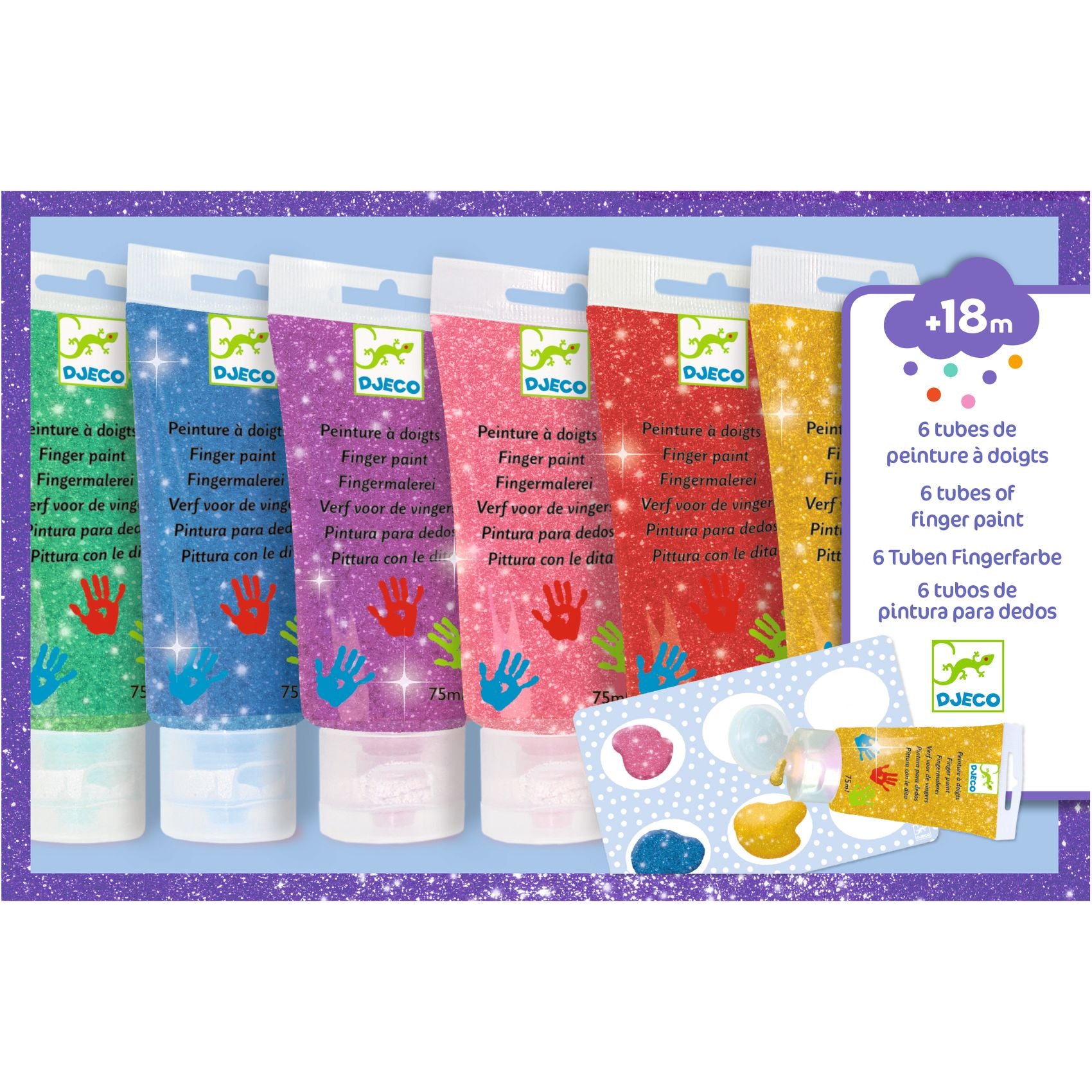 Set 6 Tubi Tempere A Dita Con Glitter