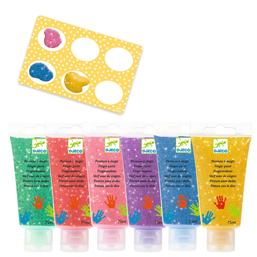 Set 6 Tubi Tempere A Dita Con Glitter