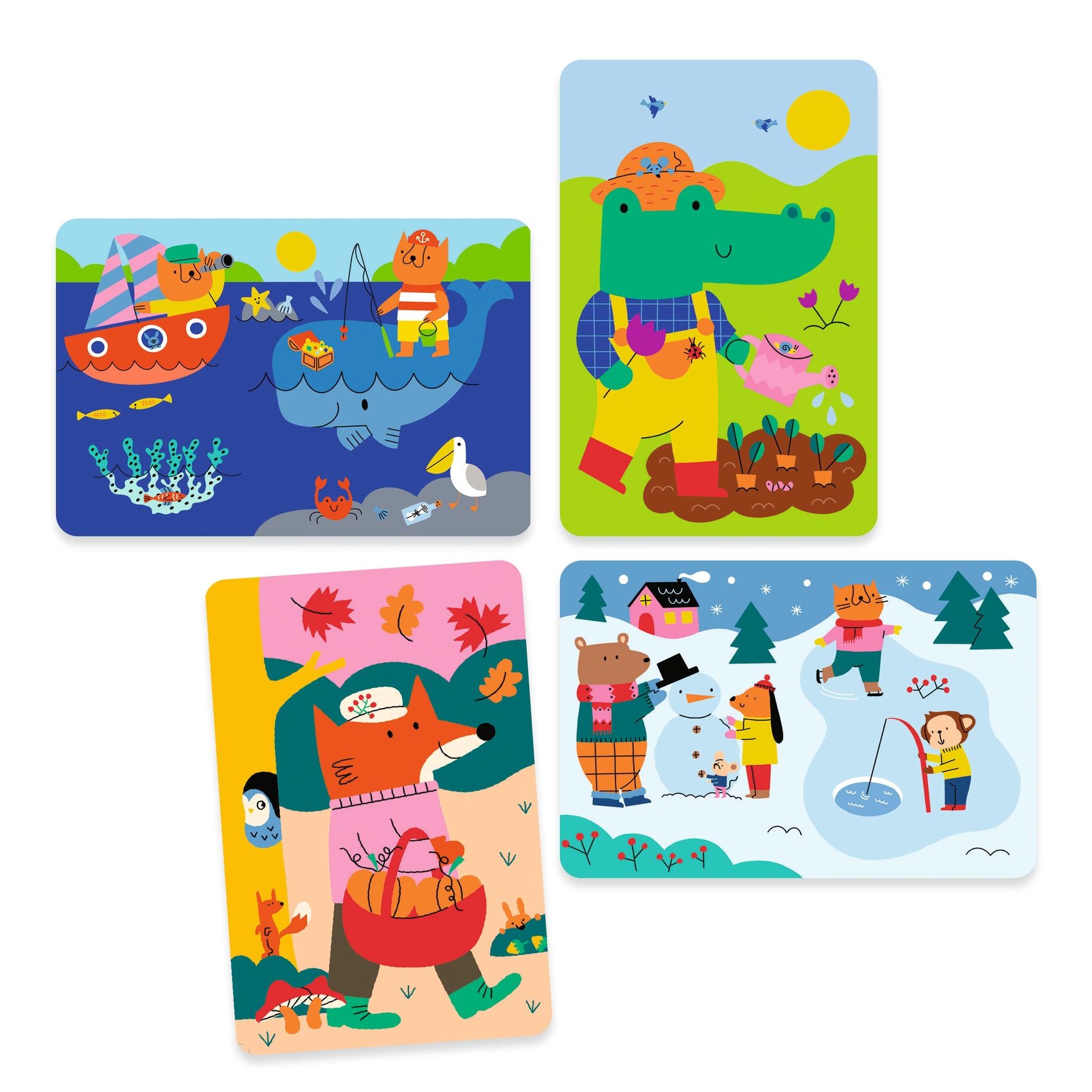 Mini Cards Da Colorare Con Penna Ad Acqua - Quattro Stagioni