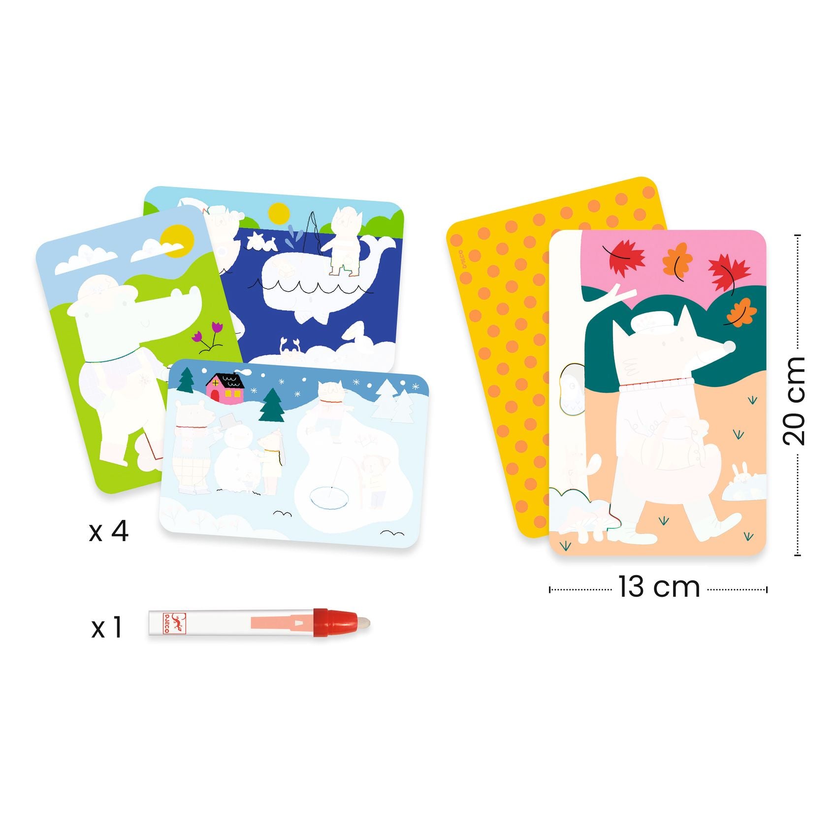 Mini Cards Da Colorare Con Penna Ad Acqua - Quattro Stagioni