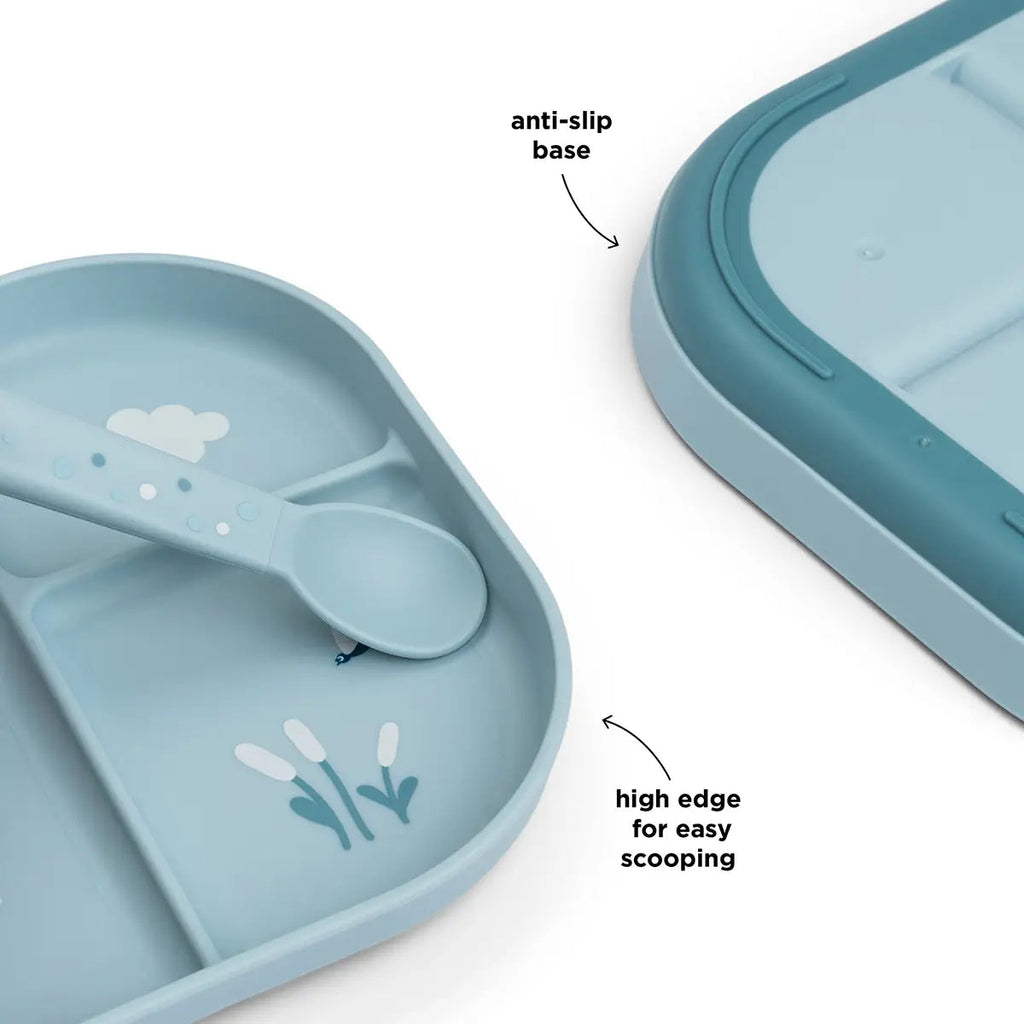 Piatto A Scomparti In Plastica 100% PP Alimentare con Base Antiscivolo - Elefante Blu