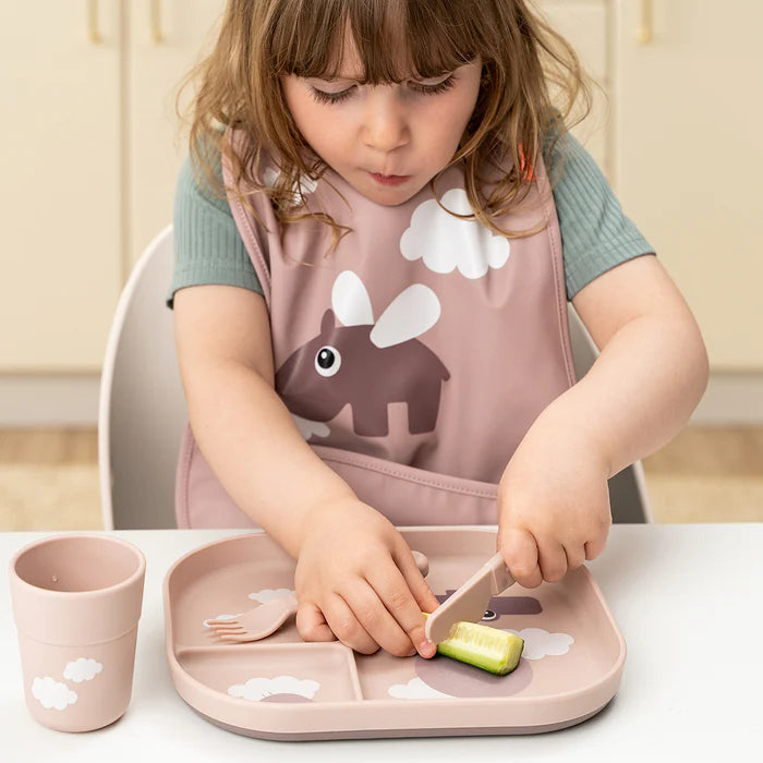 Piatto A Scomparti In Plastica 100% PP Alimentare con Base Antiscivolo - Cipria