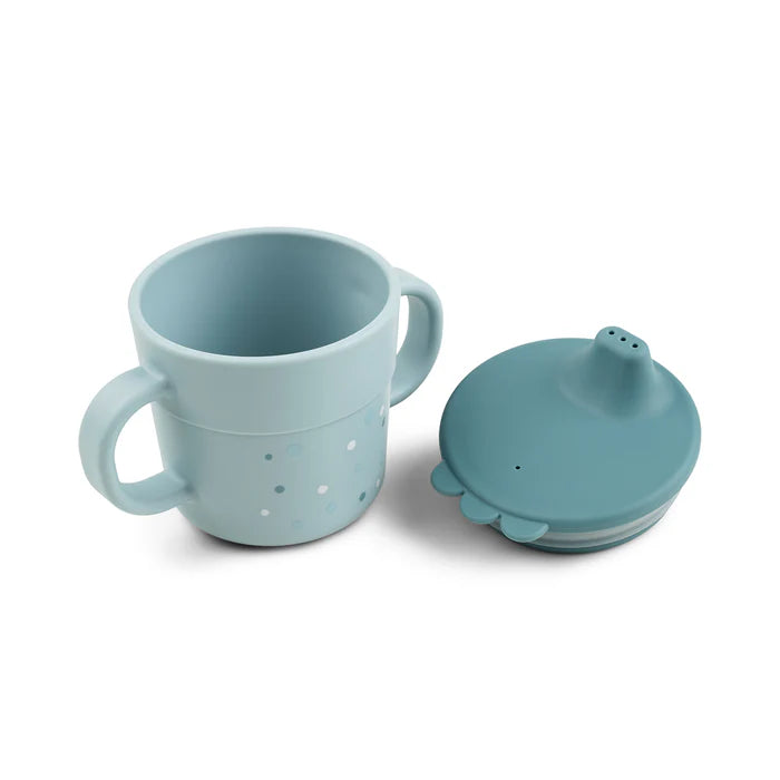 Bicchiere Con Tappo Con Beccuccio e Manici - Dots Blu