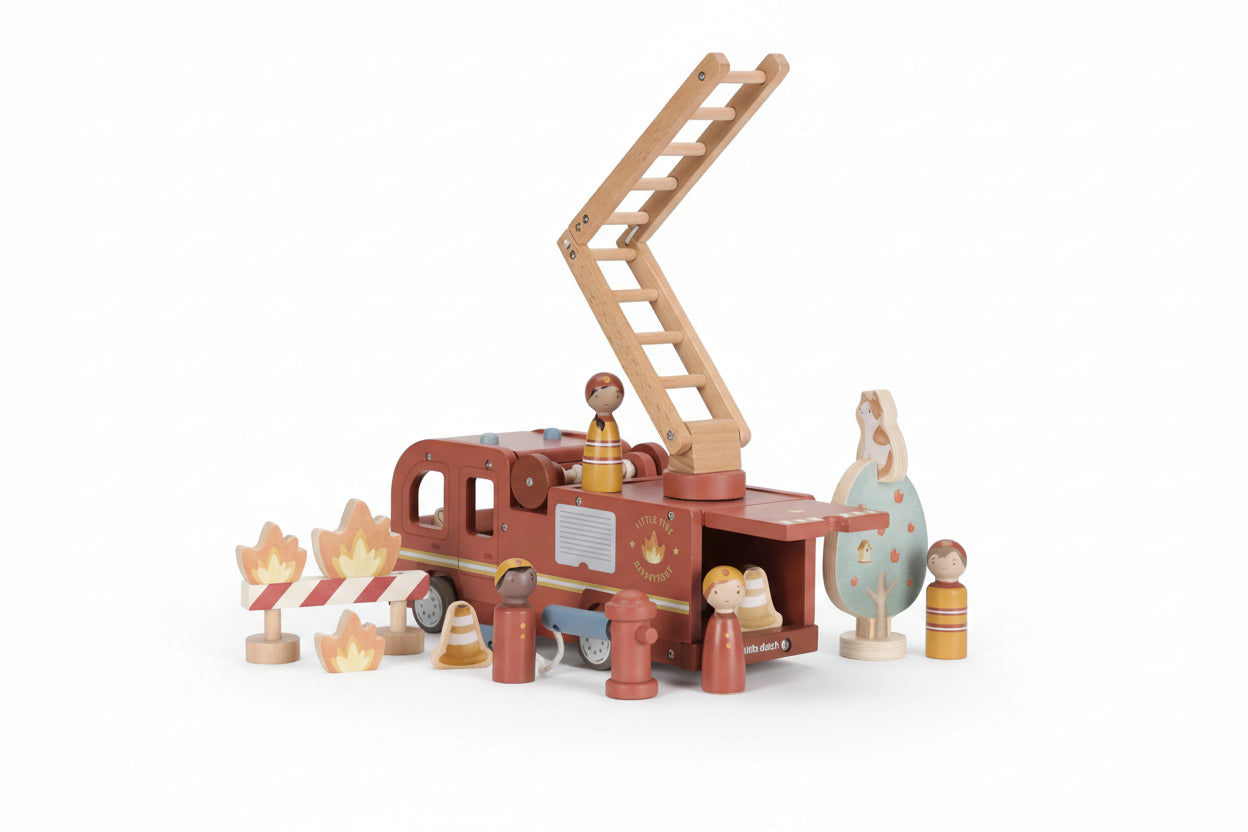 Camion Grande Dei Pompieri Con Personaggi In Legno