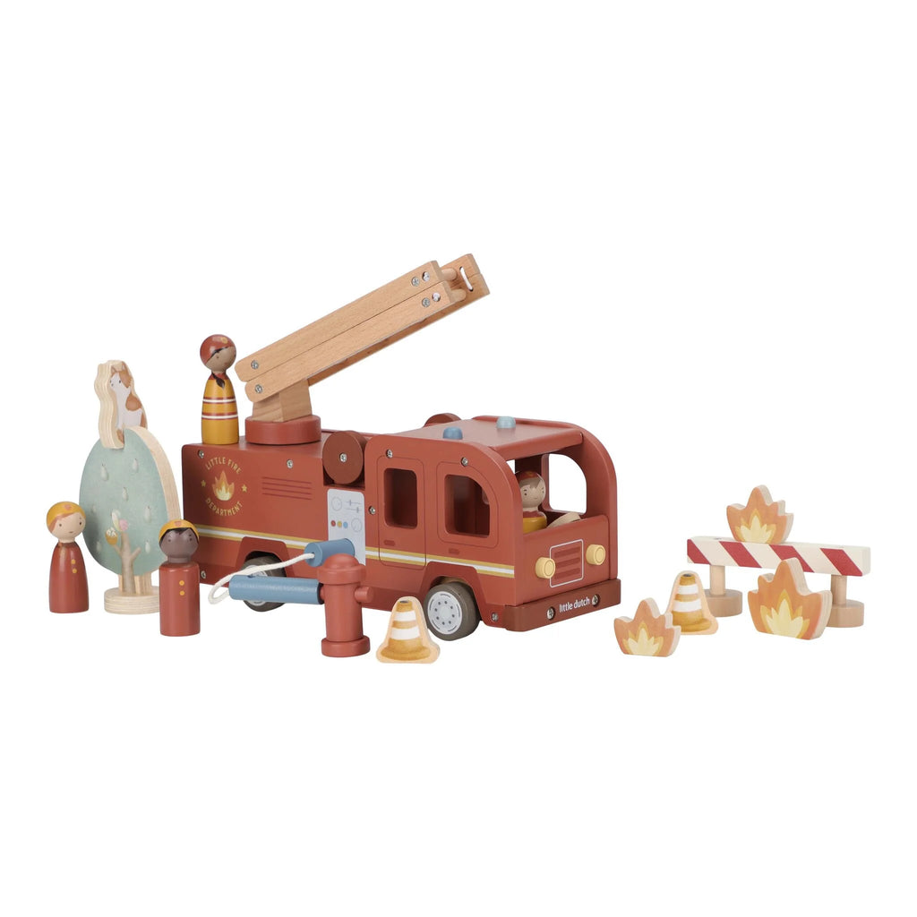Camion Grande Dei Pompieri Con Personaggi In Legno