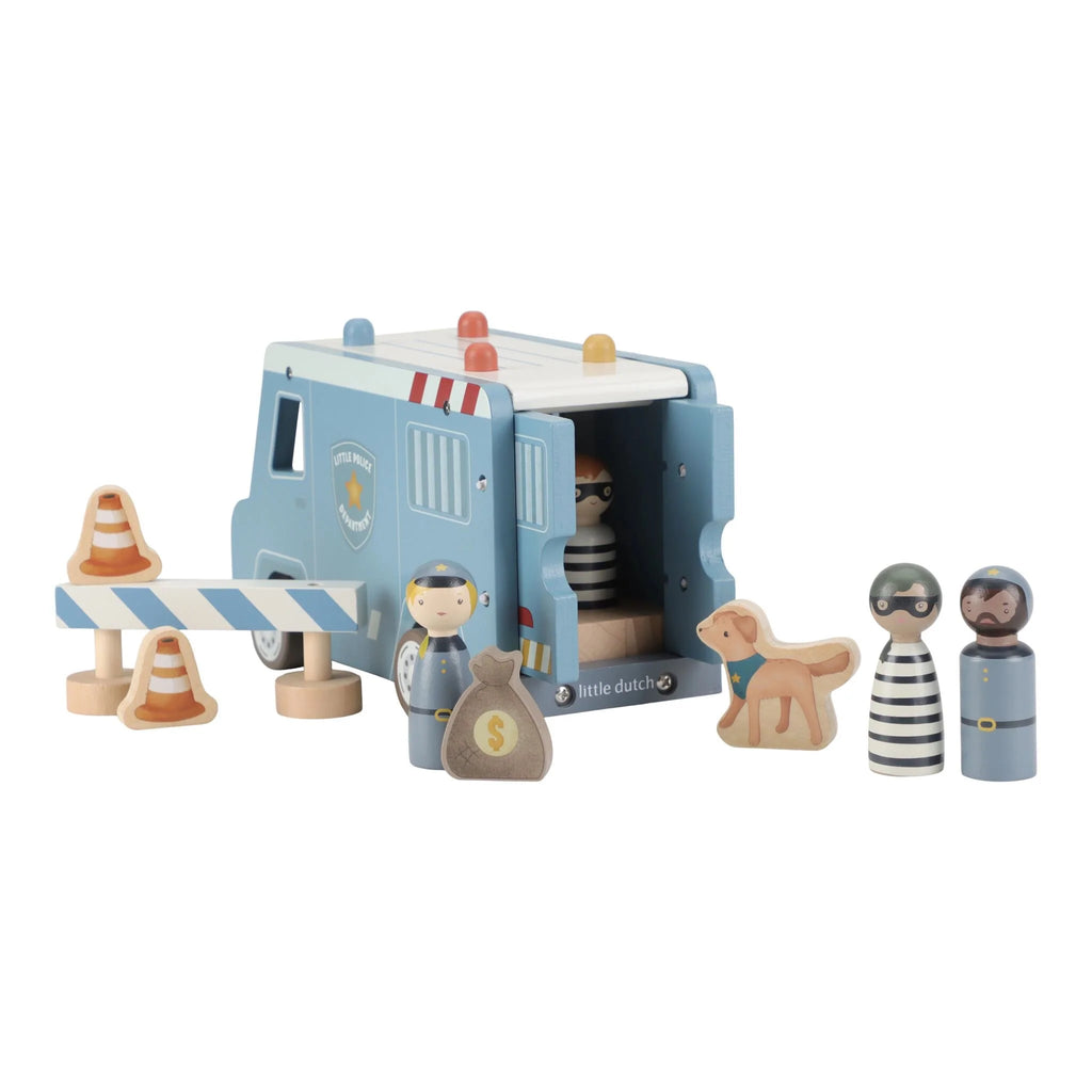 Macchina Grande Della Polizia Con Personaggi In Legno