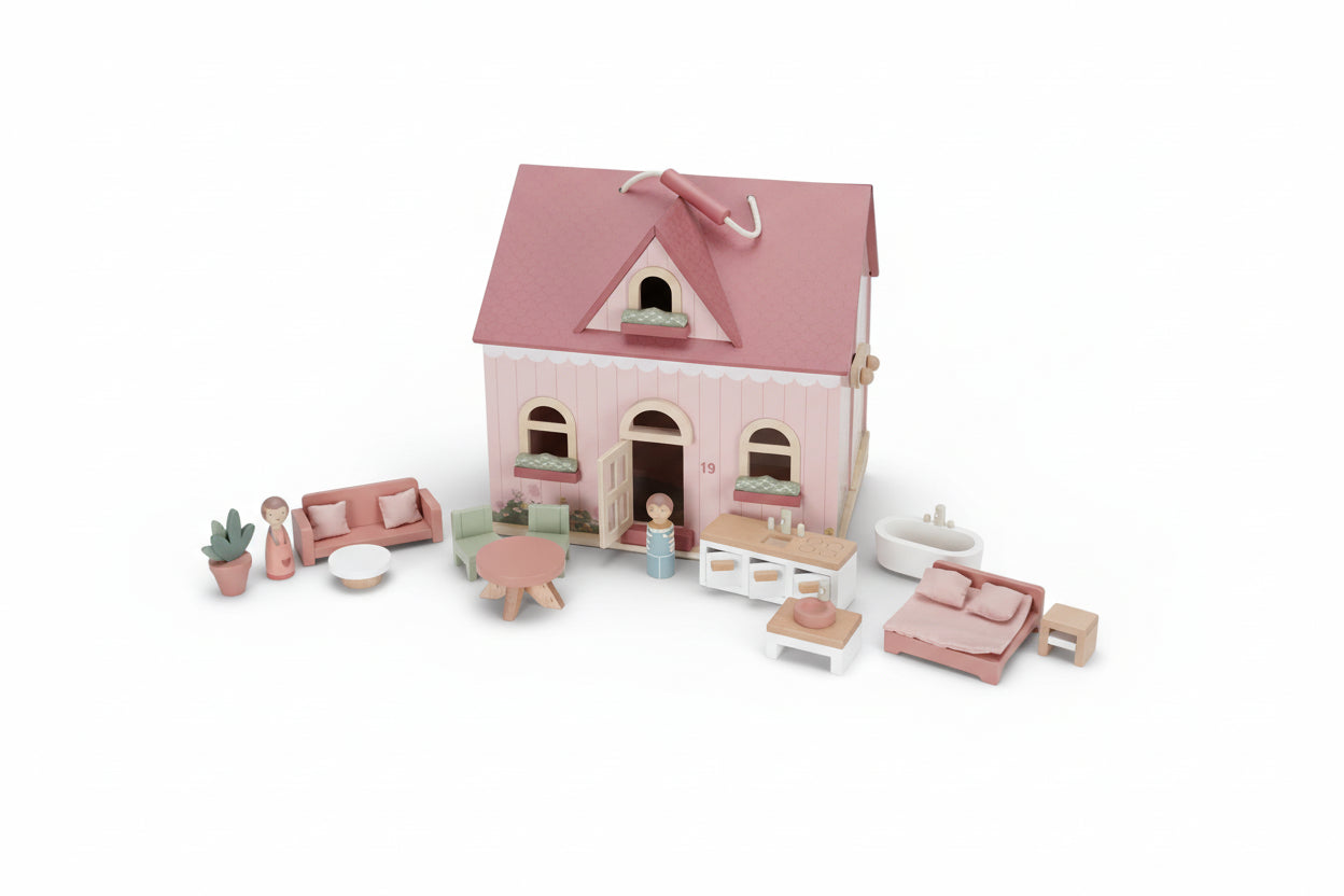 Casa Delle Bambole Portatile In Legno