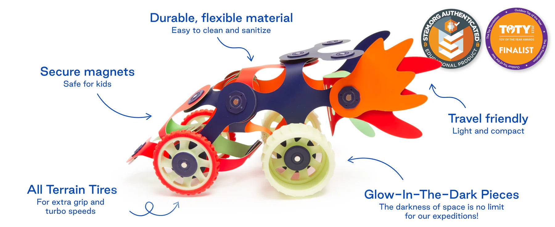 Mars Rovers Glow in the Dark – 29 pezzi, gioco magnetico STEAM - Clixo