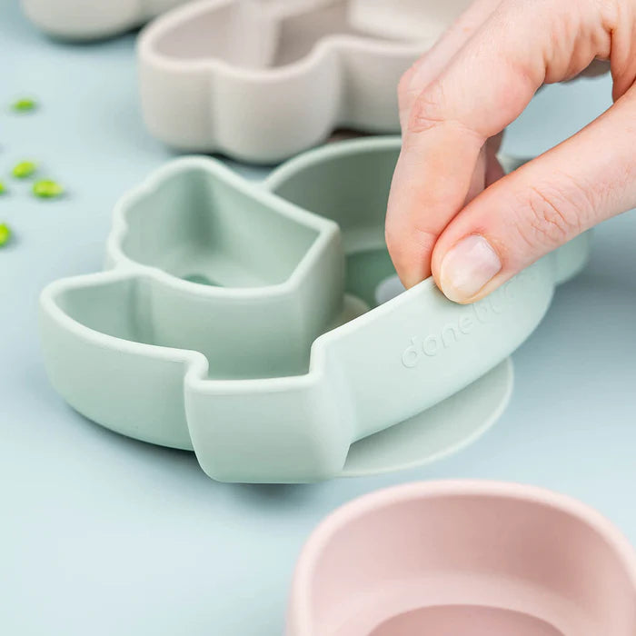 Piatto A Scomparti In Silicone Con Ventosa - Uccellino Verde