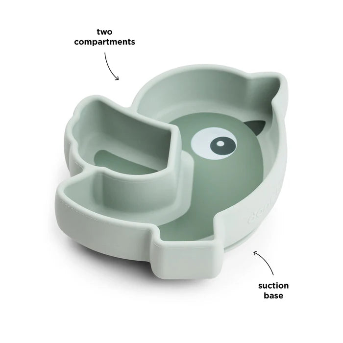 Piatto A Scomparti In Silicone Con Ventosa - Uccellino Verde