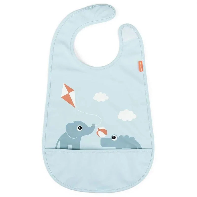 Bavaglino Impermeabile Con Tasca Elefante Con Aquilone e Coccodrillo Azzurro - Chiusura in Velcro