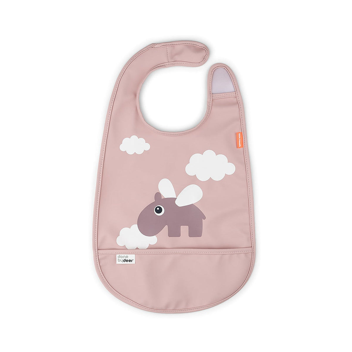 Bavaglino Impermeabile Con Tasca Tapiro Rosa  - Chiusura in Velcro