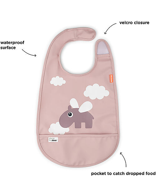 Bavaglino Impermeabile Con Tasca Tapiro Rosa  - Chiusura in Velcro