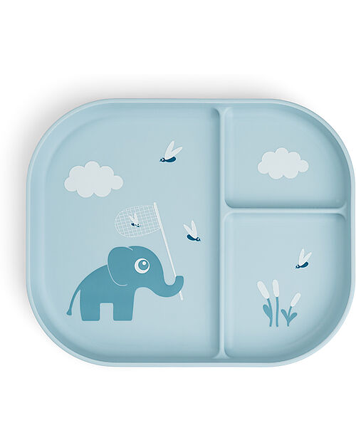 Piatto A Scomparti In Plastica 100% PP Alimentare con Base Antiscivolo - Elefante Blu