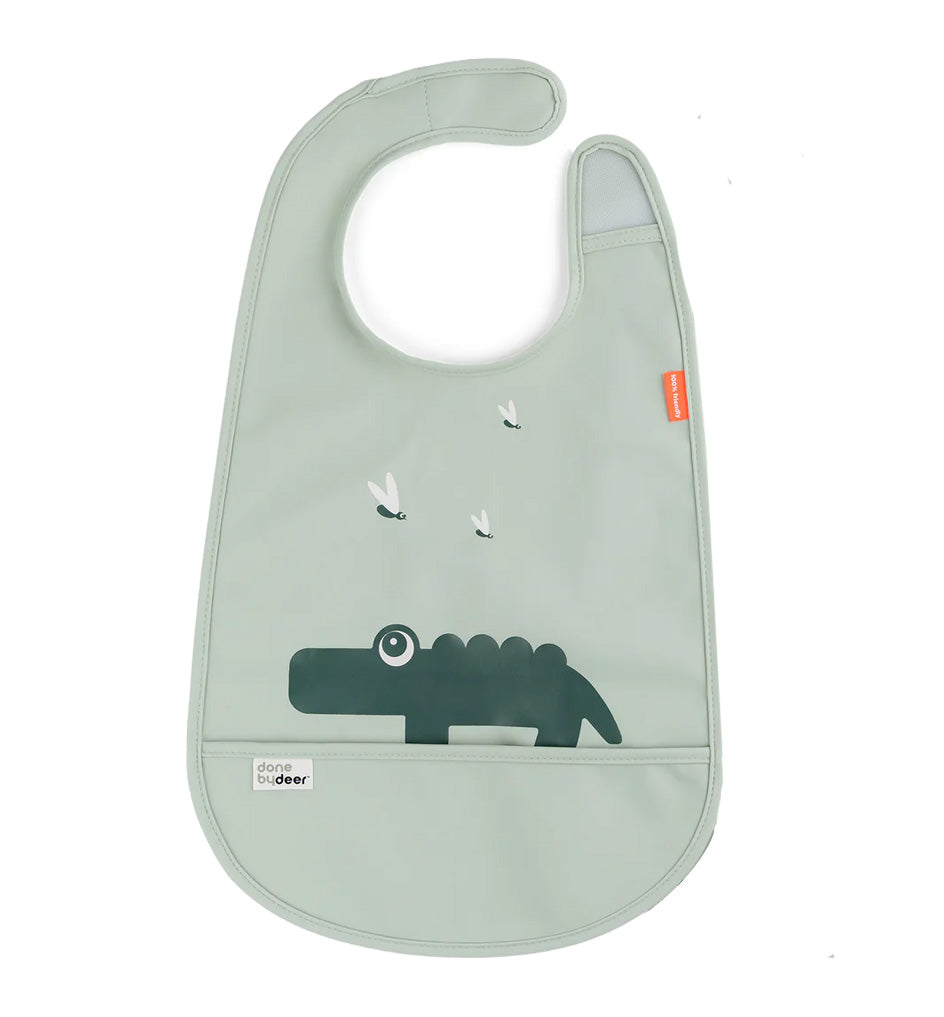 Bavaglino Impermeabile Con Tasca Coccodrillo Verde - Chiusura in Velcro